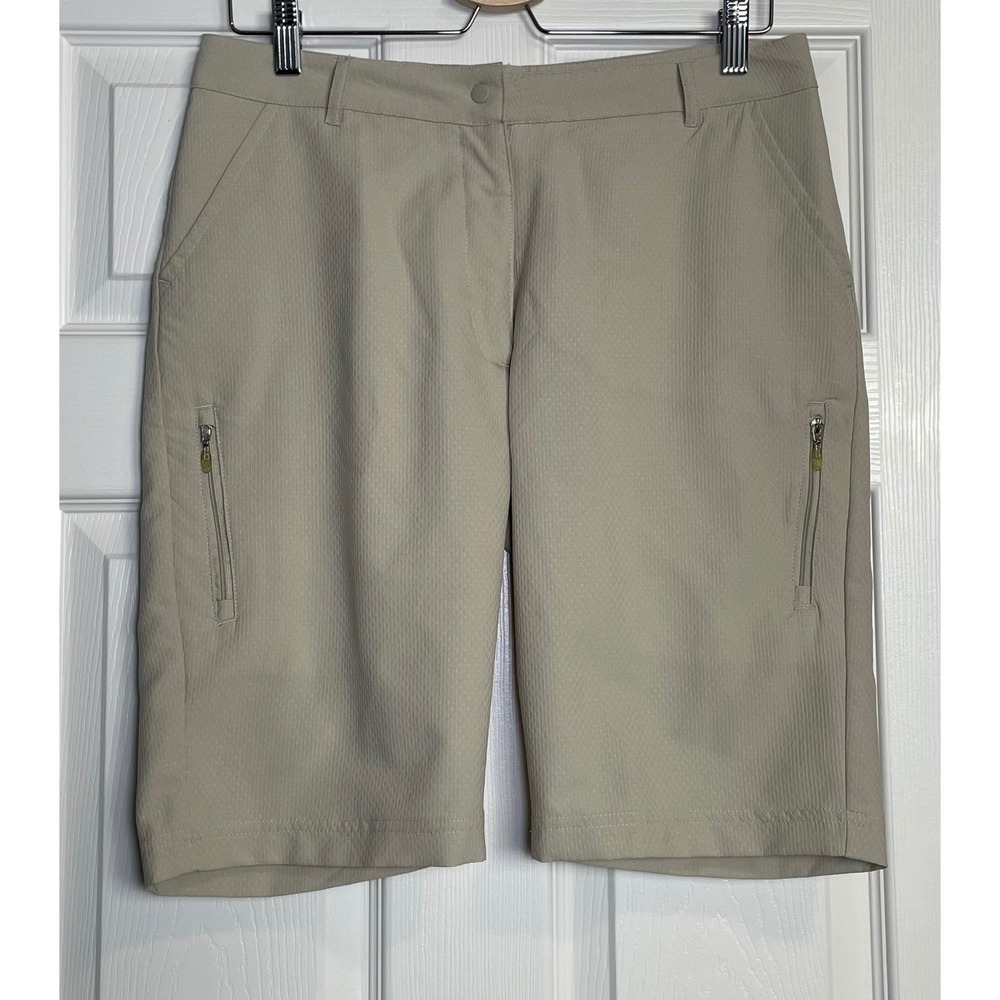 Antigua Desert Dry Womens Golf Shorts Tan Khaki Textured Performance Size 6 NWT‎